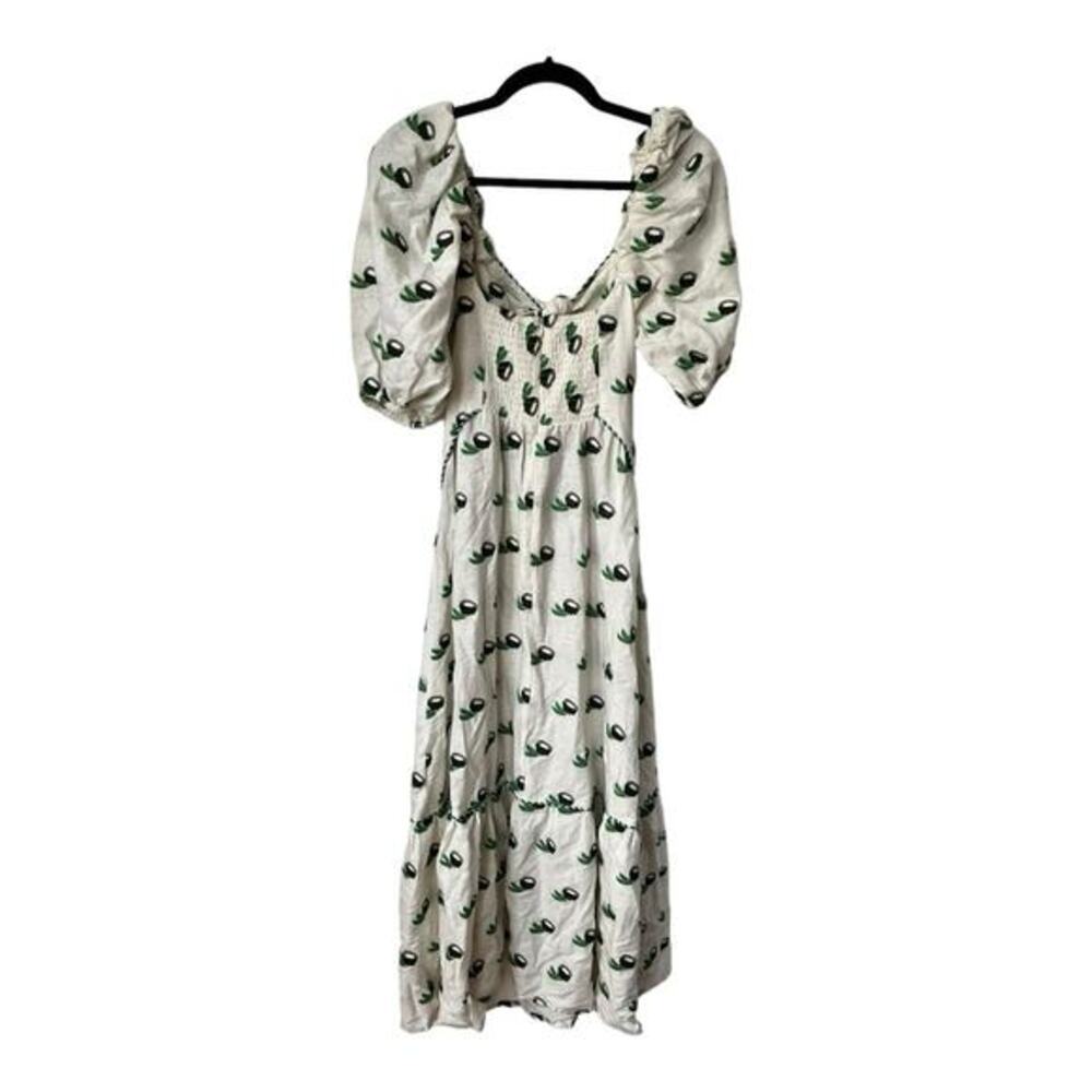 FARM RIO Cross Stitch Coconut‎ Embroidered Midi Dress linen NWT small - Picture 4 of 14